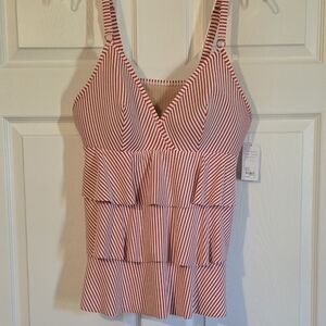 NWT CACIQUE SWIM TOP, RED&WHITE SEERSUCKER